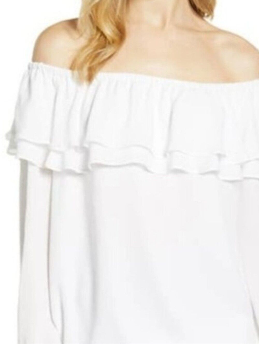 J Jill Top Womens White Off Shoulder 3/4 Sleeve Casual Capsule, Size M